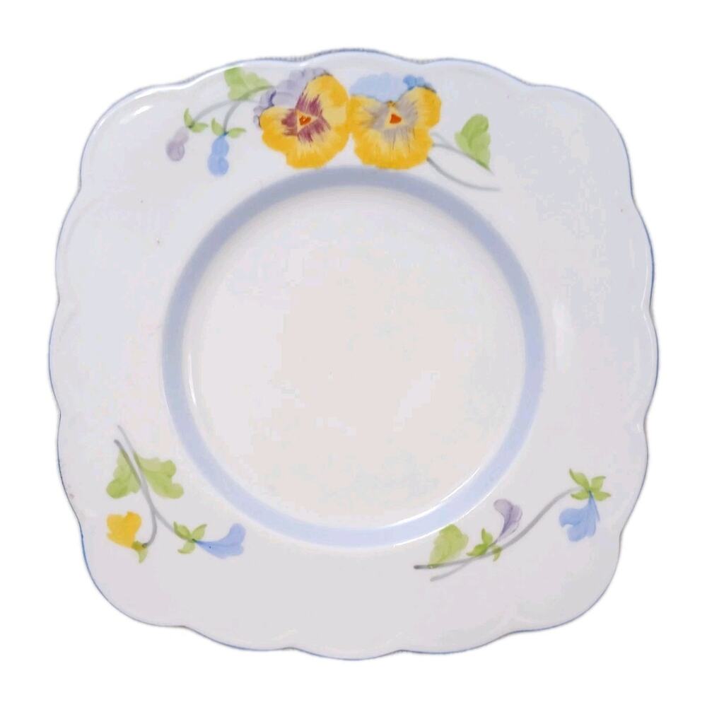 1940s A.B.J. Grafton  Square China Plate 7" Pansies Floral England‎ Replacement